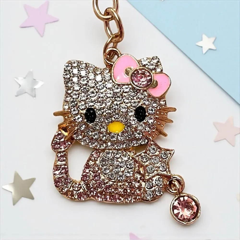Pink And Clear Crystal Hello Kitty Scorpion Keychain Bag Charm